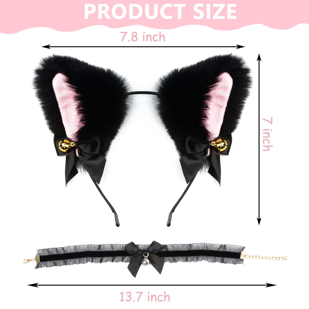 PALAY Cat Ears Headband for Women Girls - Furry Fox Ears Hair Band, Lace Neck Choker & Fur Tail Set, Bow Bells Headwear Hair Hoop Anime Cosplay Costumes for Halloween Party PALAY Cat Ears Headband for Women Girls - Furry Fox Ears Hair Band, Lace Neck Choker & Fur Tail Set, Bow Bells Headwear Hair Hoop Anime Cosplay Costumes for Halloween Party